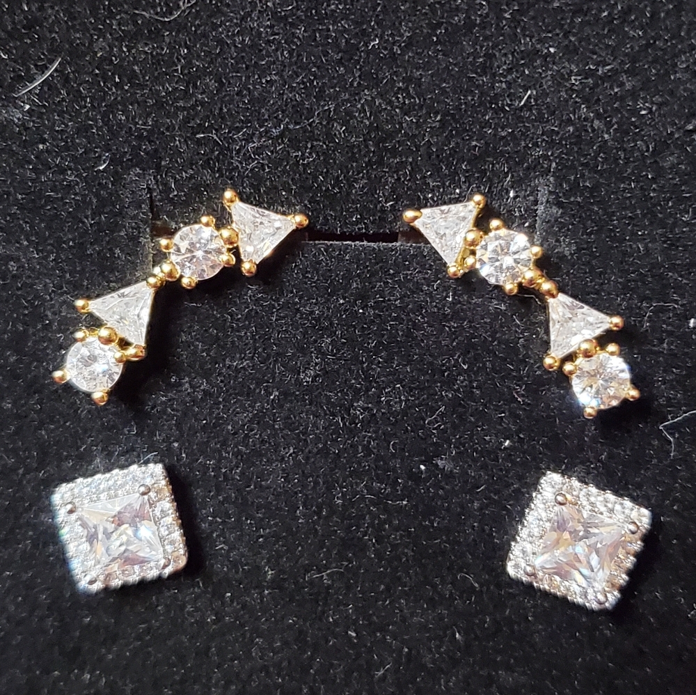 Pavoir Princess Halo Studs And Geometric Hugger Earring Collection